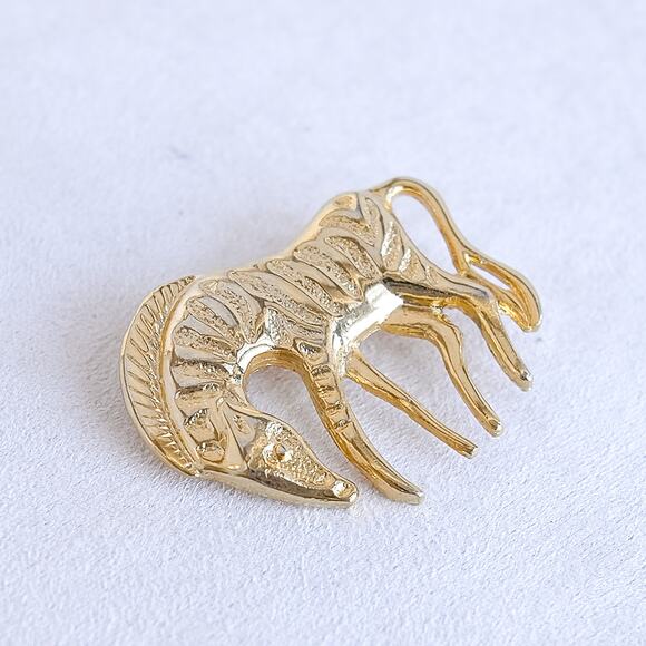 Vintage Gold Tone Zebra Brooch Abstract Safari Style Animal Pin Textured - Picture 2 of 4